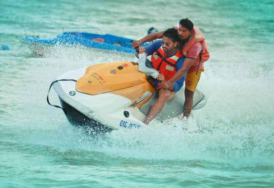 Jet skiing and kayaking